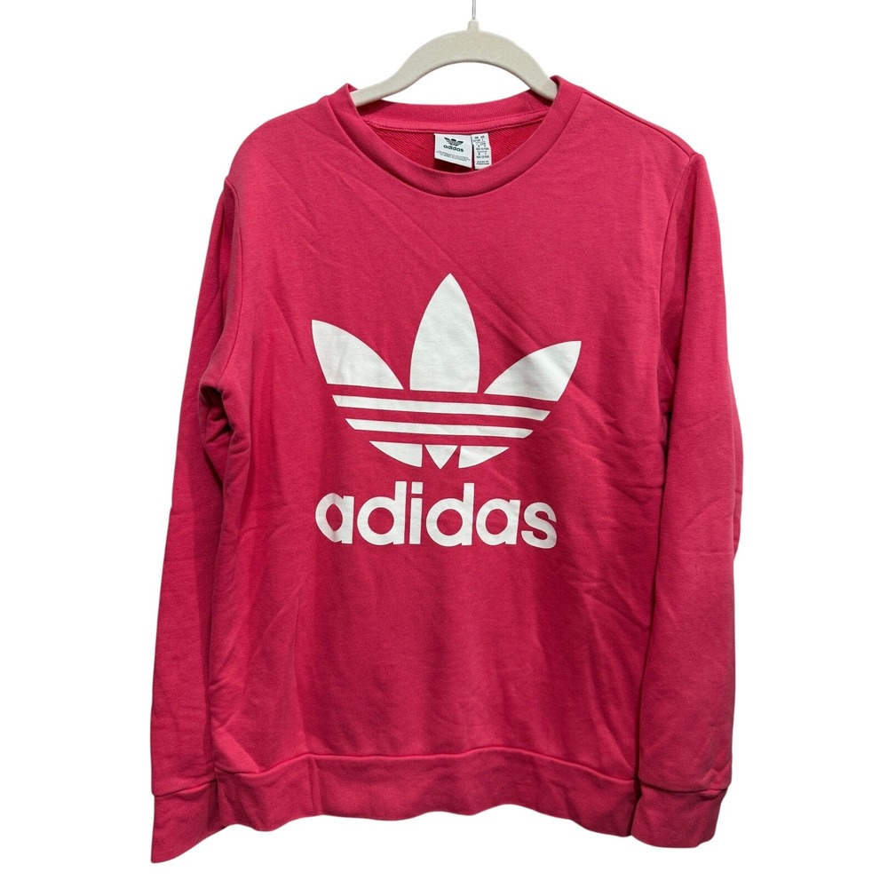 Adidas Trefoil Logo Crewneck Sweatshirt Bright Pink Kids Size L 13-14 Youth